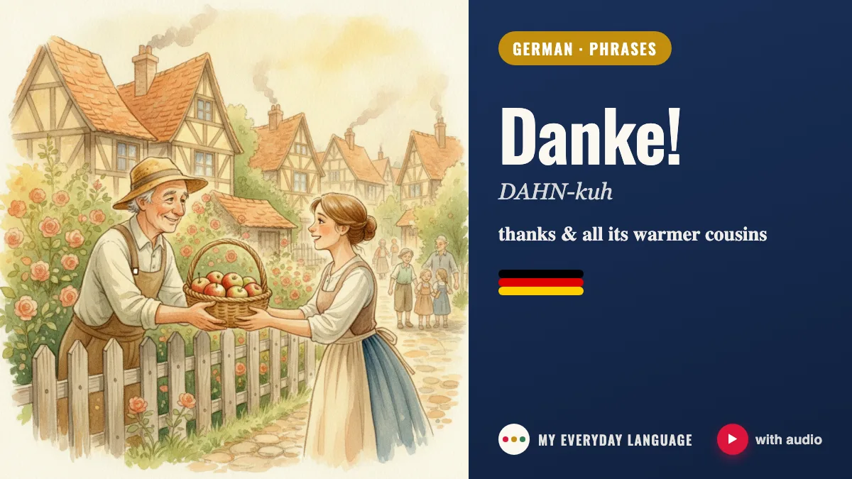 Danke! — thanks & all its warmer cousins: illustrated German lesson scene by My Everyday Language