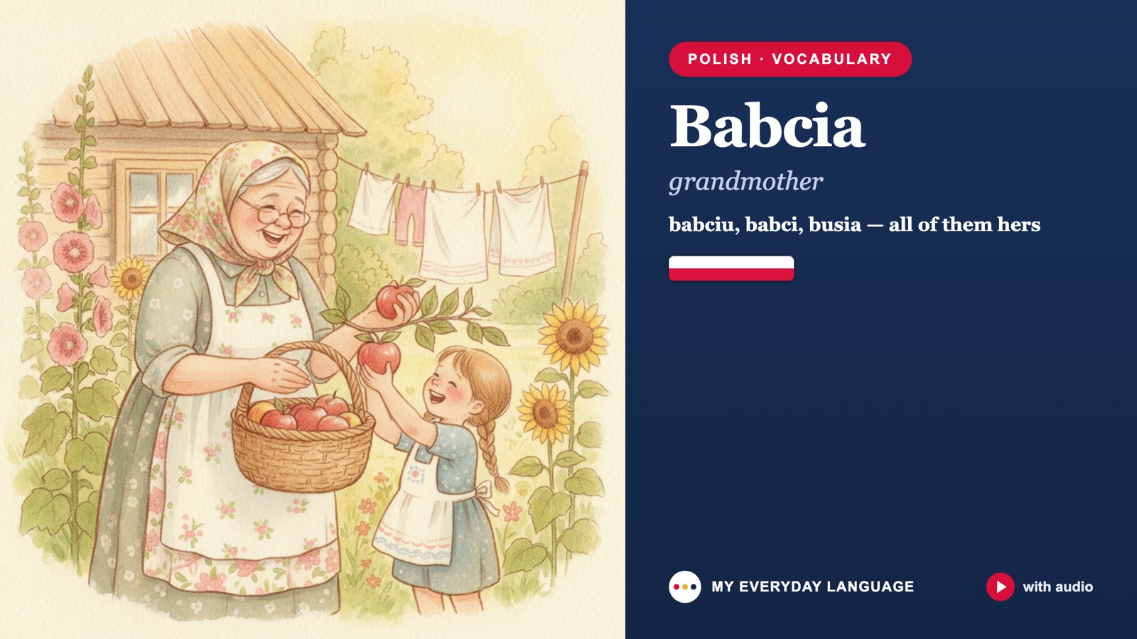 Lesson illustration for Grandma in Polish: Babcia, Babciu, Busia (With Audio)